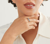 Vault Discoveries Teal Sapphire Band Ring 14K White Gold, Size 11